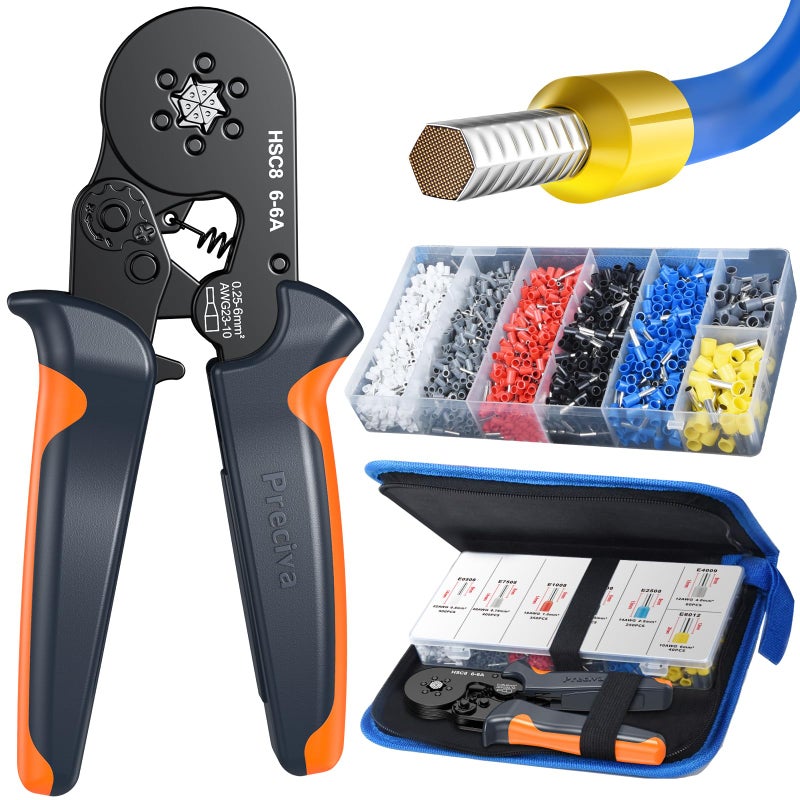 Preciva Ferrule Crimping Tool Kit with 1900PCS Wire Connectors, Hexagonal AWG23-10 Sawtooth Self-Adjustable Ratchet Wire Terminals Crimper Kit - Image 1